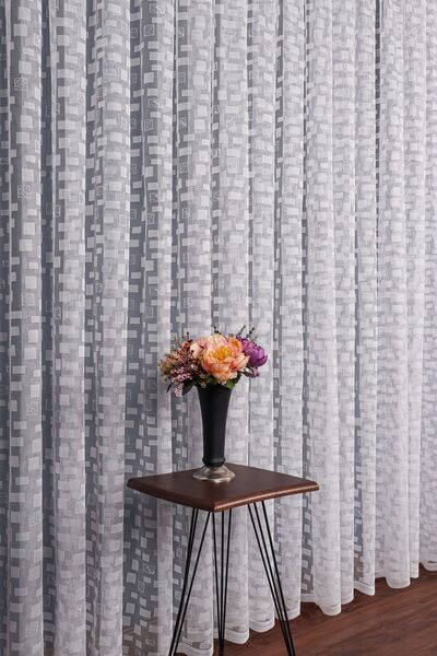 elision home Tile Pattern Knitted Tulle Curtain Normal Pleat Elıon01041