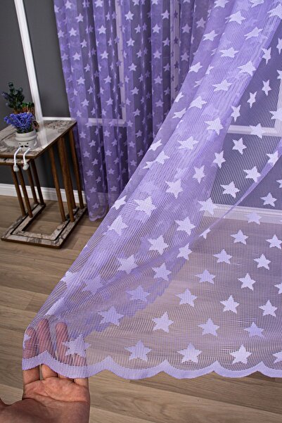elision home Star Patterned Knitted Tulle Curtain - 150x260, Sparse Pleat, 1/2