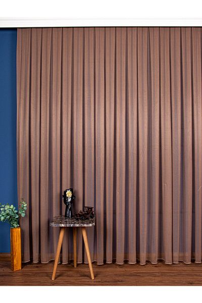 elision home Brown Modern Pattern Skirt Leaded Tulle Curtain, 350x250cm, 1/3 Tight Pleat, Elıon03081