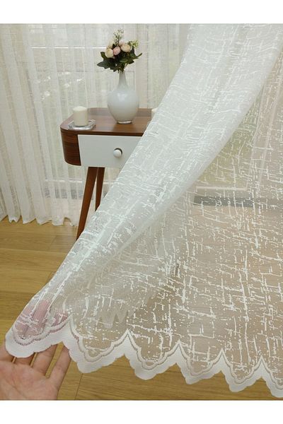 elision home Linen Look Special Knitted Textured Tulle Curtain, 400x260, Normal Pleat, 1/2.5