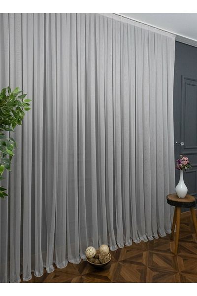 elision home Gray Gray Tulle Curtain 350x250 cm Sparse Pleat 1/2