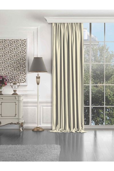 elision home Beige Color Blackout Curtain Light Proof Original 1stQuality Extra-forced Non-Pleated Blackout Background Curtain
