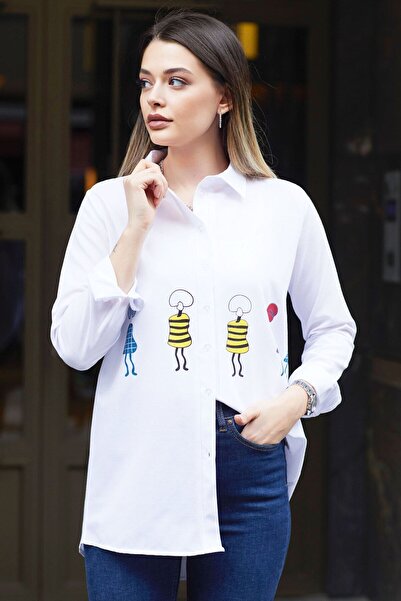 TOFİSA Yellow Plain Shirt Collar Women's Shirt - 11444