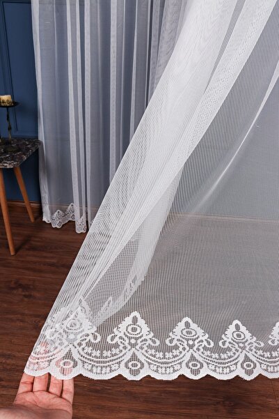 elision home Etek Ucu Desenli Dantel Tül Perde, 250x250cm, 1/3 Sık Pile, Elıs...