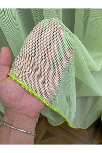 elision home Pistachio Green Grek Tulle Curtain - 350x250cm, Sparse Pleat, 1/2