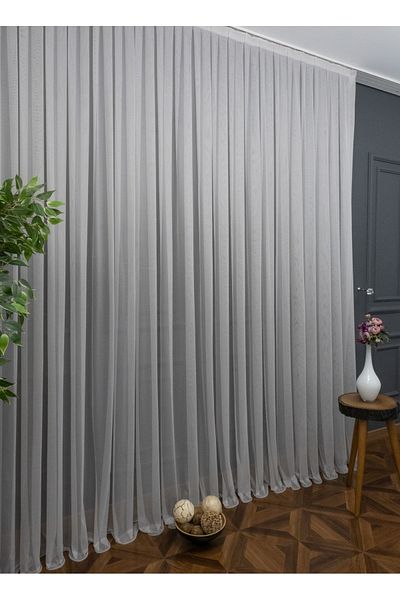elision home Plain Tulle Curtain Grek Gray, 400x260, Normal Pleat, 1/2.5