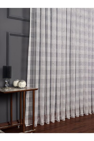 elision home Tape Striped Skirt Tip Leaded Tulle Curtain, Suitable for Living Room Guest Bedrooms Does Not Want Ironing