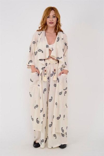 Rabiossa RAW LINEN PATTERNED ETHNIC SUIT