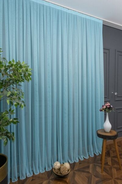 elision home Turquoise Grek Tulle Curtain Honeycomb Floor 300x260cm (1x2) Sparse Pleat Elıon00101
