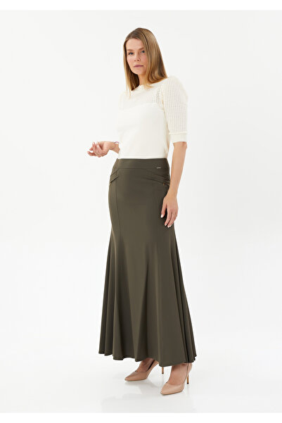 G-Line Maxi Boy Haki Renk Arkası Pileli Balık Model Etek