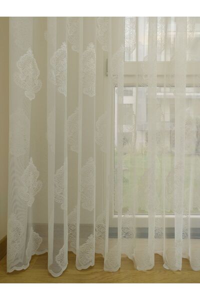 elision home Damask Patterned Special Knitted Textured Tulle Curtain, 400x250, Sparse Pleat, 1/2