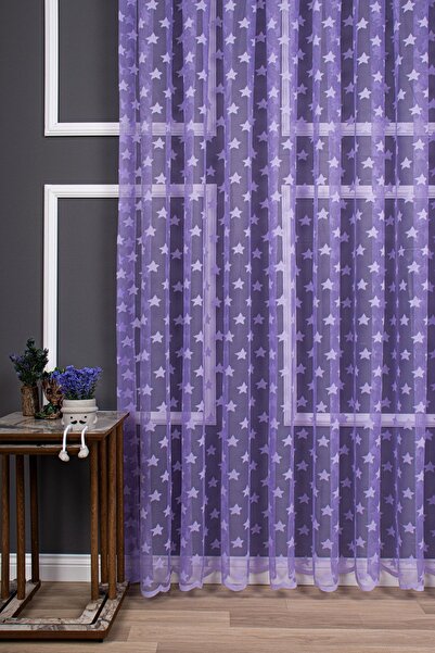 elision home Star Patterned Knitted Tulle Curtain - 150x260, Sparse Pleat, 1/2