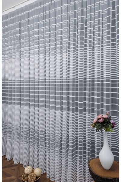elision home Spor Desen şeritli Tül Perde, 350x250, Seyrek Pile, 1/2