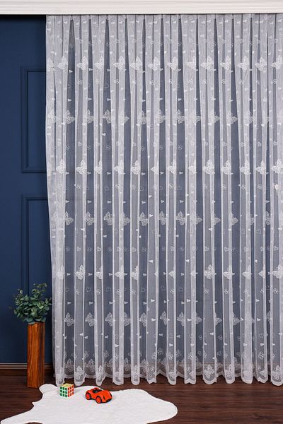 elision home Butterfly Patterned Children's Room Tulle Curtain, 300x250cm, 1/2 Sparse Pleat, Elıon02501