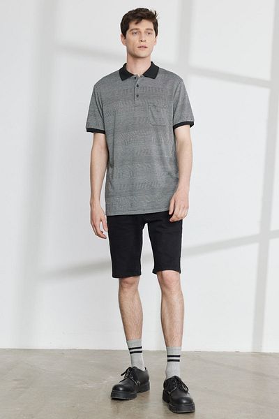 ALTINYILDIZ CLASSICS Ανδρικό μπλουζάκι ζακάρ μαύρου τύπου Comfort Fit Polo με λαιμόκοψη