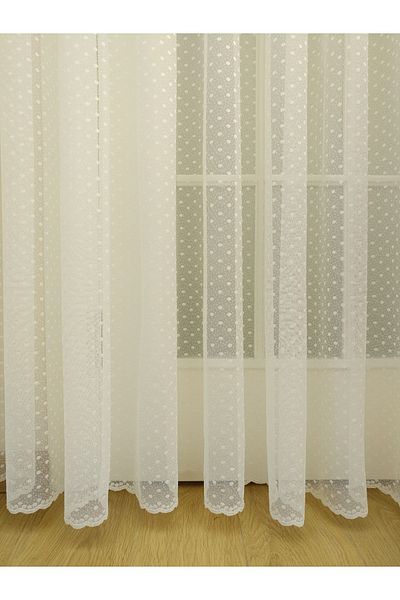 elision home Polka Dot Lace Tulle Curtain, 350x270, Sparse Pleat, 1/2
