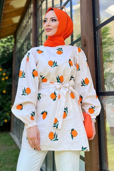 TOFİSA Orange Women's Tunic - Plain Crew Neck - 11551