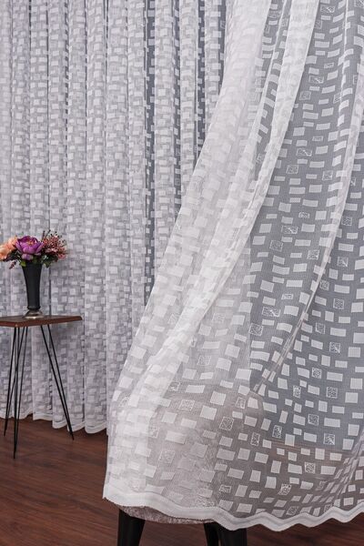elision home Tile Pattern Knitted Tulle Curtain Normal Pleat Elıon01041