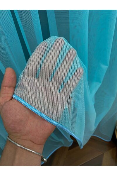 elision home Turquoise Grek Tulle Curtain Honeycomb Floor 300x260cm (1x2) Sparse Pleat Elıon00101