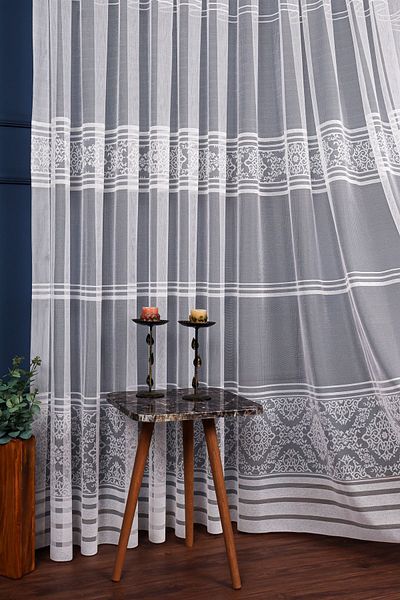 elision home Kdk Knitted Patterned Tulle Curtain, 200x260cm, 1/2.5 Normal Pleat, Elıon04741