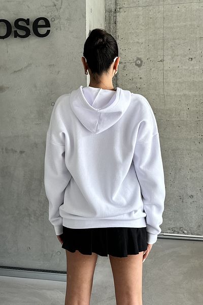MODAGEN Λευκή ζακέτα με φερμουάρ Oversize Unisex - Hola Printed