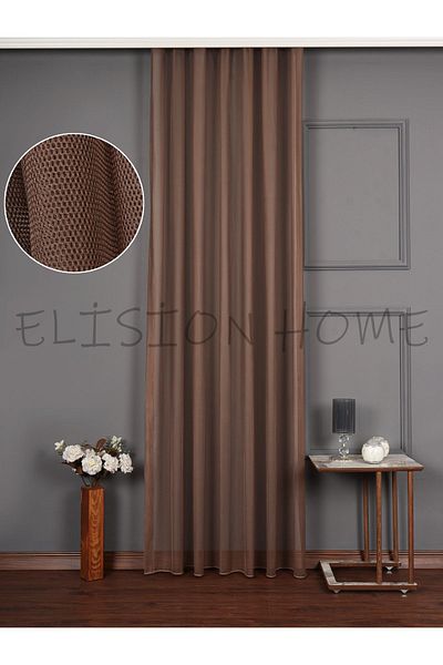 elision home Κουρτίνα φόντου από γαλλικό τούλι Extrafor Color Mink - Δαντέλα