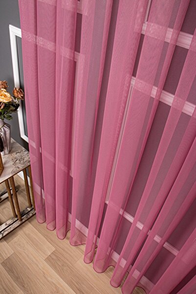 elision home Grek Fuchsia Color Plain Tulle Curtain, 100x260, Sparse Pleat, 1/2