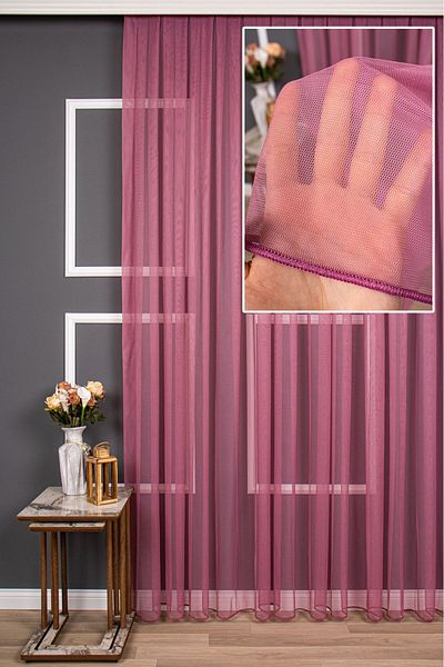 elision home Grek Fuchsia Color Plain Tulle Curtain, 100x260, Sparse Pleat, 1/2