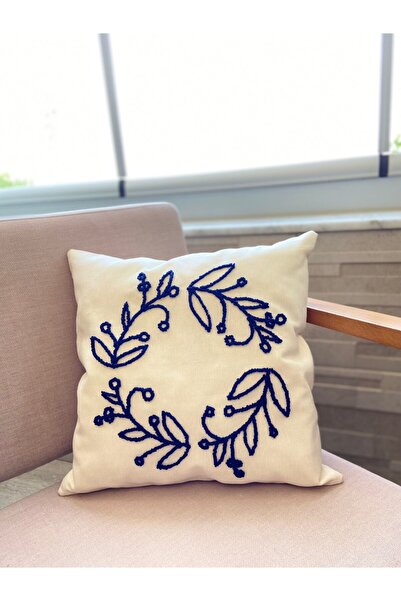 Les Passent Saks Mavi Çiçek Figürlü Punch Kırlent Kılıfı 42 x 42