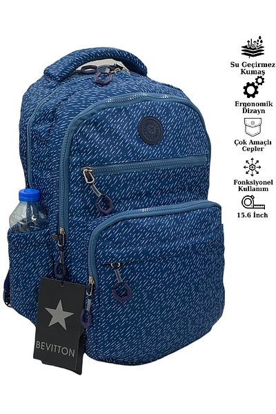 Bevitton Water Repellent Fabric School Bag Unisex School Backpack A3113 Blue Drop