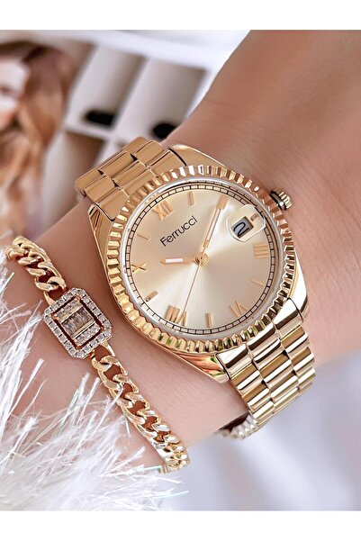 Ferrucci Çelik Kordon 2 Yıl Garantili Takvimli Kadran 30 Mt Suya Dayanıklı Kadın Kol Saati B.1301603