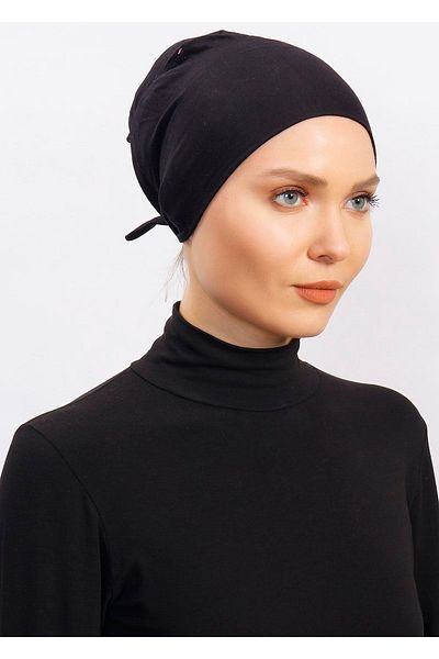Ecardin Lycra Comfortable Non-Slip Practical Anti-Sweat Seamless Hijab Bonnet Scarf Turban Shawl Ready - Black