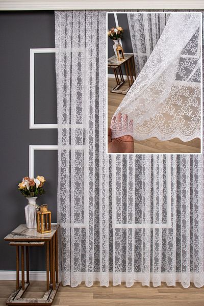 elision home Ivy Pattern Knitted Plain Tulle Curtain, 550x260, Tight Pleat, 1/3