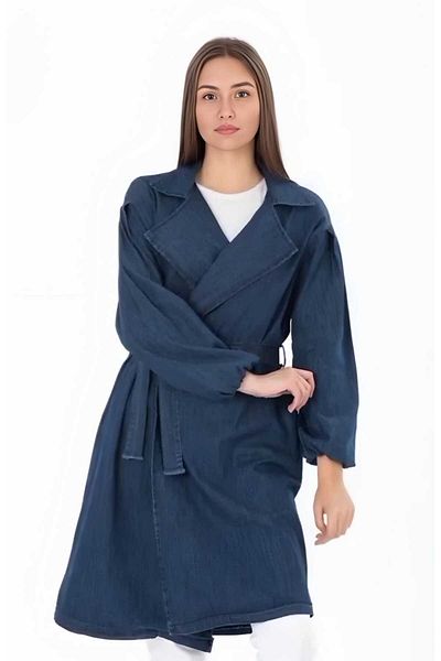 CNG MODA Balloon Sleeve and Belted Denim Trench Coat