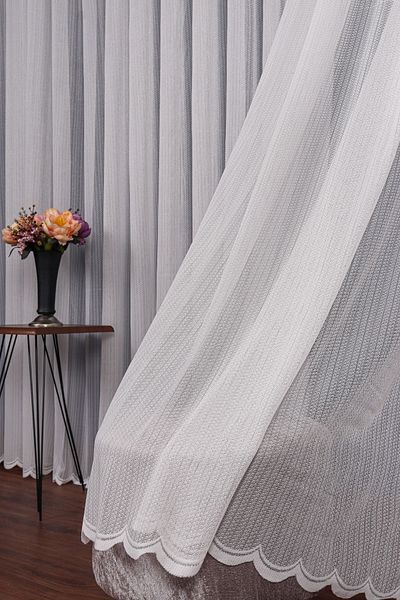 elision home Modern Striped Knitted Tulle Curtain, 300x260cm, 1/2.5 Normal Pleat, Elısıon03341