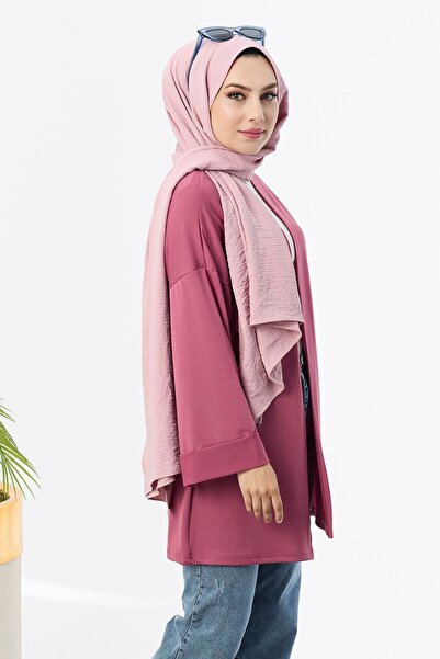 TOFİSA Pink Plain Medium Women's Cardigan - 11000