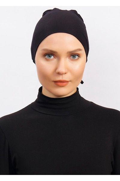 Ecardin Lycra Comfortable Non-Slip Practical Anti-Sweat Seamless Hijab Bonnet Scarf Turban Shawl Ready - Black