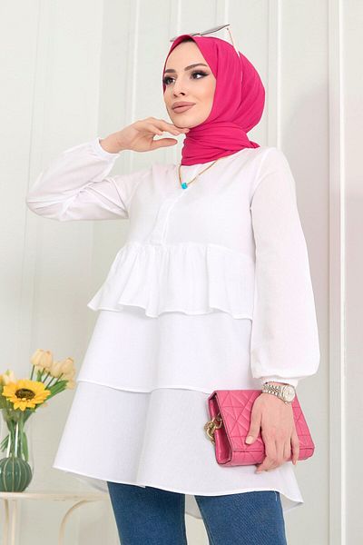 TOFİSA White Plain Judge Collar Women's Tunic - 11468