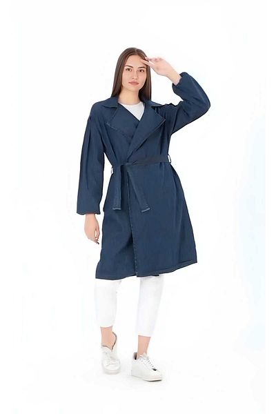 CNG MODA Balloon Sleeve and Belted Denim Trench Coat