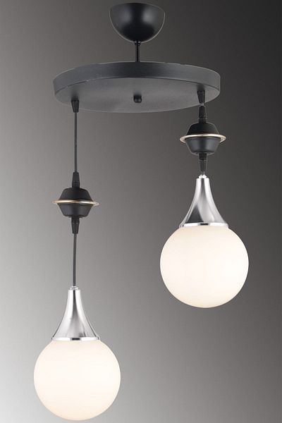 SONSUZ AYDINLATMA&AVİZE Pendant Lamp Tray Black 2-Piece White Glop Top Glass Chrome Downward Facing Luxury Chandelier