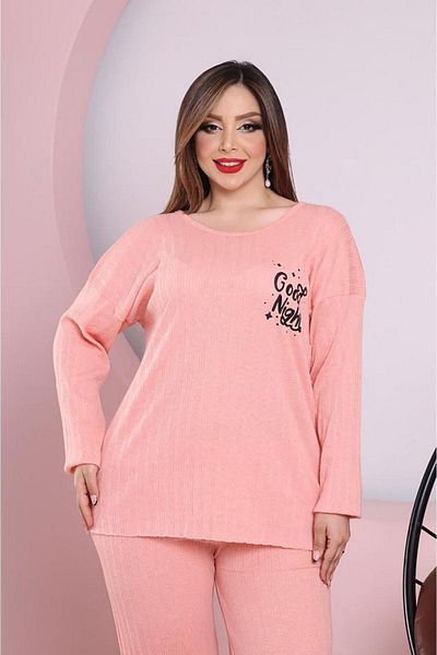 Freeista Salmon Plus Size Pajama Set Salmon Gold