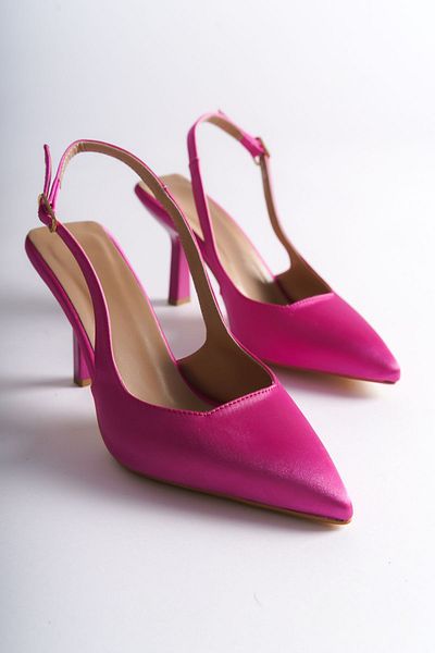 Buem Stiletto Satin Pointed Toe Back Strapped Daily Comfortable Open Heel Women's Heeled Shoes