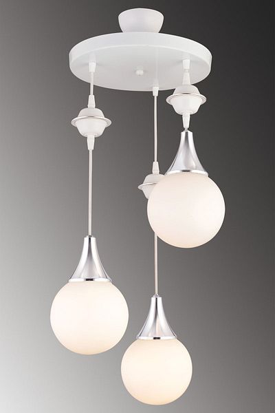SONSUZ AYDINLATMA&AVİZE Pendant Lamp Tray White 3-Piece White Glop Top Glass Chrome Downward Facing Luxury Chandelier