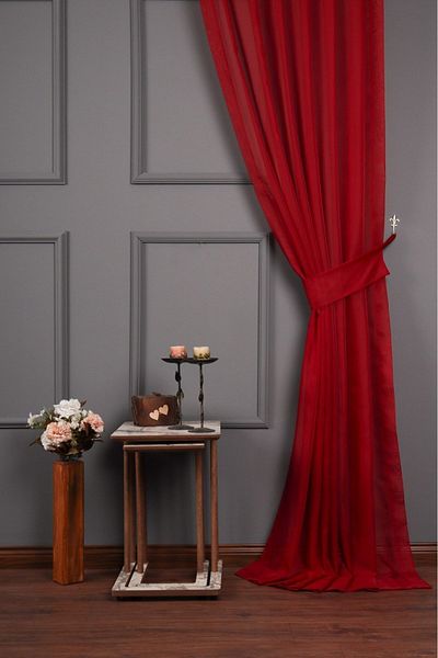 elision home Red Color Tulle Background Curtain 100 X 250cm 1/3 Tight Pleat