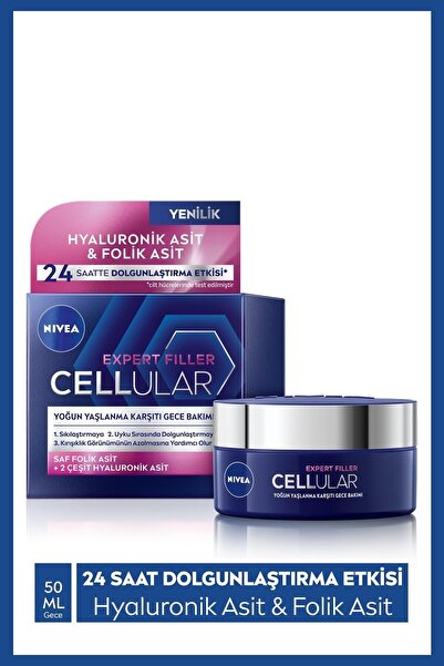 NIVEA Cellular Expert Filler Yaşlanma Karşıtı Yüz Gece Kremi 50ml,hyaluronik Asit