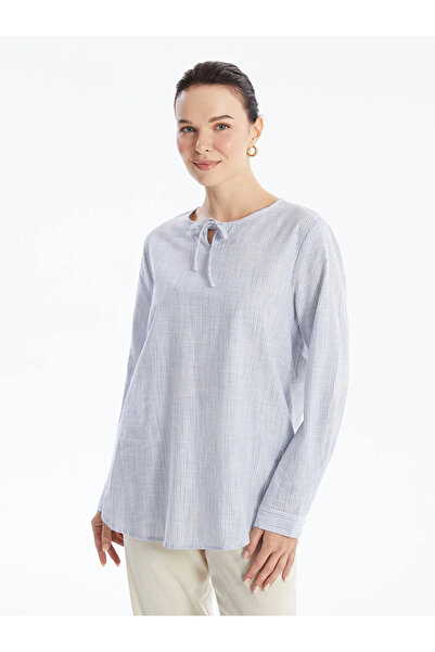 LC Waikiki LCW Grace – dámská proužkovaná halenka s dlouhým rukávem a zavazovacím límečkem