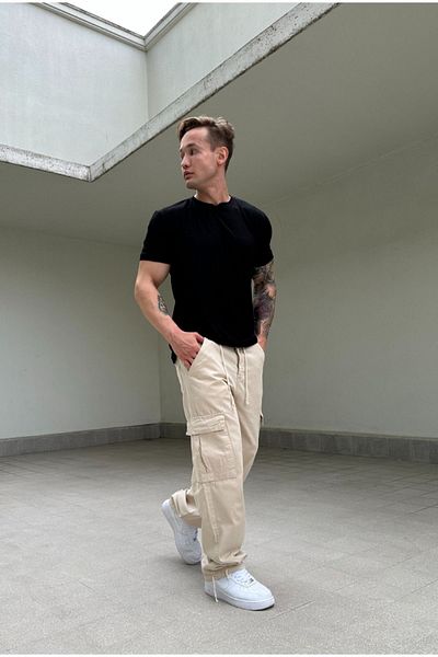 corfixman Baggy Beige Cargo Pocket Lace Detailed Trousers