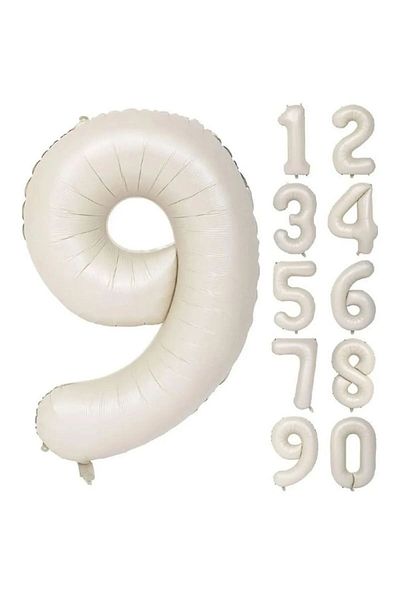 SURPRISE PARTY STORE 9 Number Balloon Cream Color Foil Balloon 76 cm 34 inch Helium Balloon 9 Years Old Balloon Sea Sand Beige Color