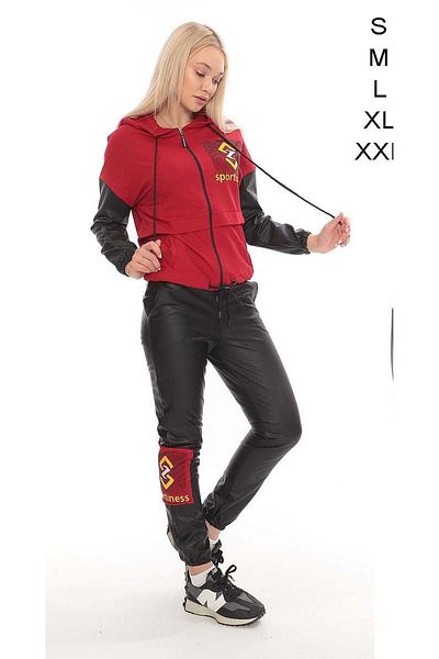 sportiness Stone Detailed Leather Tracksuit and Trousers Set