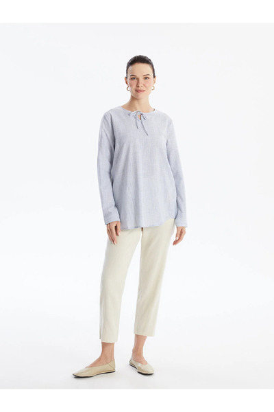 LC Waikiki LCW Grace – dámská proužkovaná halenka s dlouhým rukávem a zavazovacím límečkem